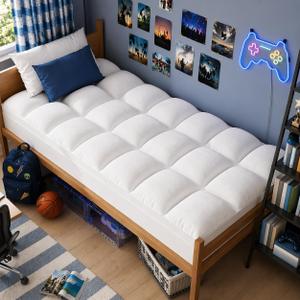 ELEMUSE Twin Mattress Topper for Back Pain, Extra Thick Mattress Pad Cover, Plush Soft Pillowtop with Elastic Deep Pocket, Overfilled Down Alternative Filling (White)