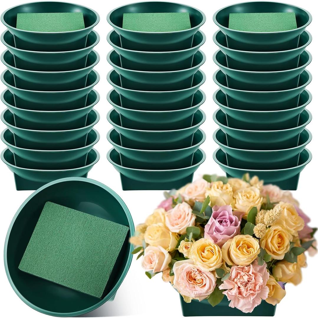 Sabary 24 Pack Large Size 6.3 Inch Floral Foam Round Bowls for Flower Arrangements Round Floral Supplies Flower Foam with Bowl Kit with Floral Foam Blocks for Table Party Wedding Festival Flower