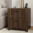 Smart FENDEE Mid Century Modern Nightstand with 2 Drawers, Fluted Design Bedside Table with Storage, Walnut Finish Night Stand for Bedroom, Study Room