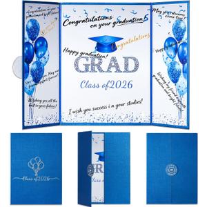 2 x Blue Graduation Signature Book, 3-Panel Class of 2026 Graduation Party Guest Book for Graduation Party Decorations High School College Graduations Decor for Him Her