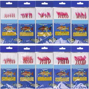 Saltwater Fishing Bait Rigs, 10Packs Surf Fishing Rigs 6 Hooks Fishing Lures Red Fish Skin Feather Hooks Glow Fishing Beads Fishing Tackles for Freshwater Saltwater