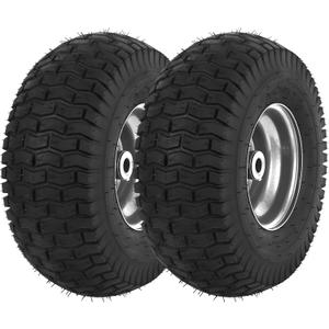 AR-PRO (2-Pack) Replacement 15 x 6.00-6 Tire and Wheel Assemblies for Riding Lawn Mower and Lawn Tractors - 3" Centered Hub with 3/4" Bushings, 4Ply Pneumatic Turf Saver Tires (15 x 6.00-6" Pneumatic (Centered Hub), Gray)