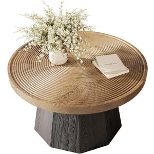LITTLE TREE Round Coffee Table for Living Room, 31.5-Inch Farmhouse Center Table, Modern Circle Wooden Tea Tables for Office, Small Space, Reception, Brown, 31.49" x 31.49" x 18.11"