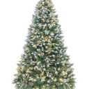 7.5FT Pre-Decorated Holiday Christmas Tree for Home, Office, Party Decoration, Partially Flocked Design, Pine Cones, Metal Hinges & Base - Green/White (Regular Warm, 7.5FT)