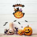 TOARTi 2Pcs Halloween Welcome Front Door Signs Black Cats Welcome Wall Signs Vintage Pumpkin Wall Hanging Bats Wood Sign Halloween Cats Hanging Decor for Porch Outdoor Party Decorations