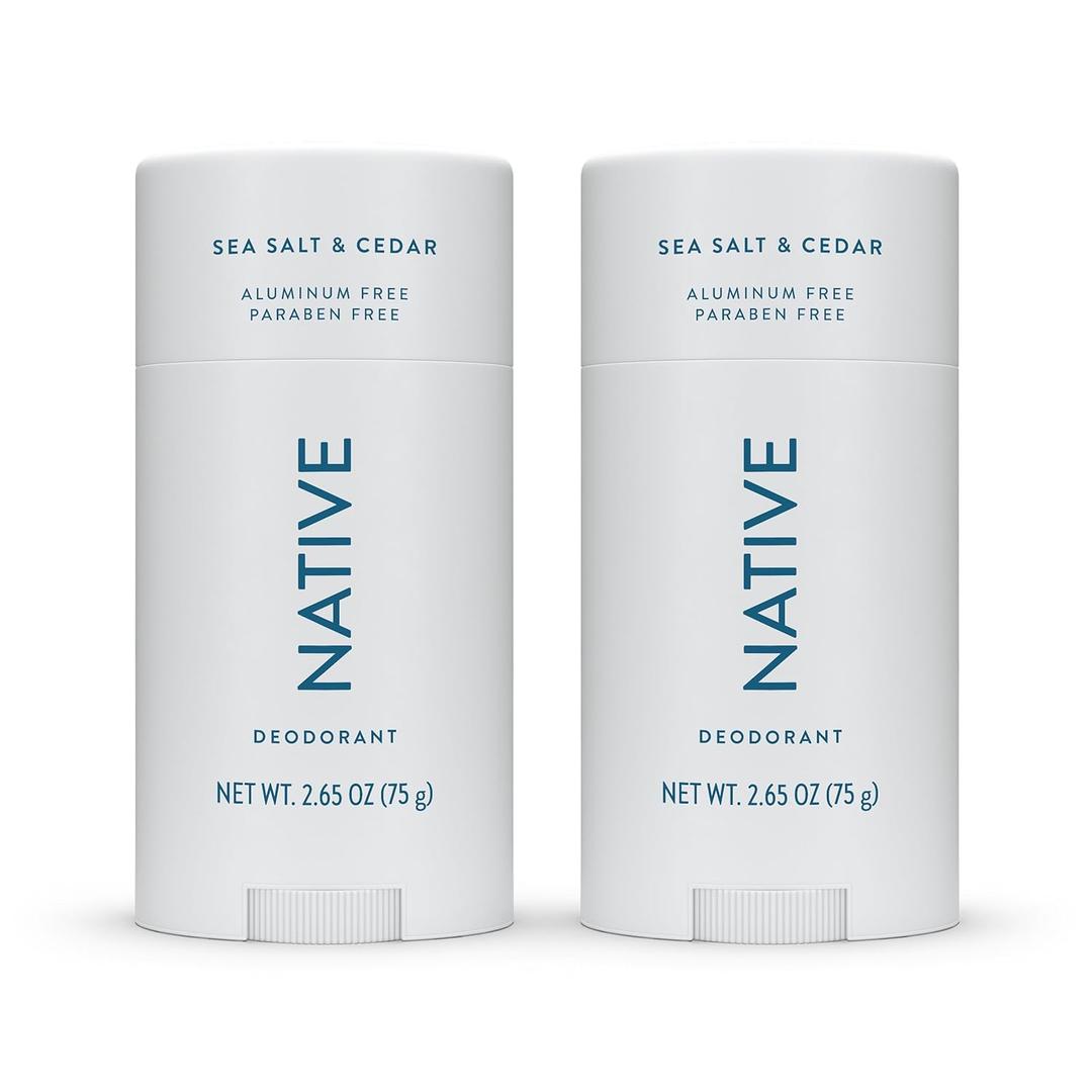 Native Deodorant Contains Naturally Derived Ingredients, 72 Hour Odor Control, Deodorant for Women and Men, Aluminum Free, Sea Salt & Cedar 2.3 oz (Pack of 2)