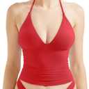 SUUKSESS Women Double Lined Halter Tank Top Summer Padded Going Out Tops Sleeveless Basic Shirts (Red, L)