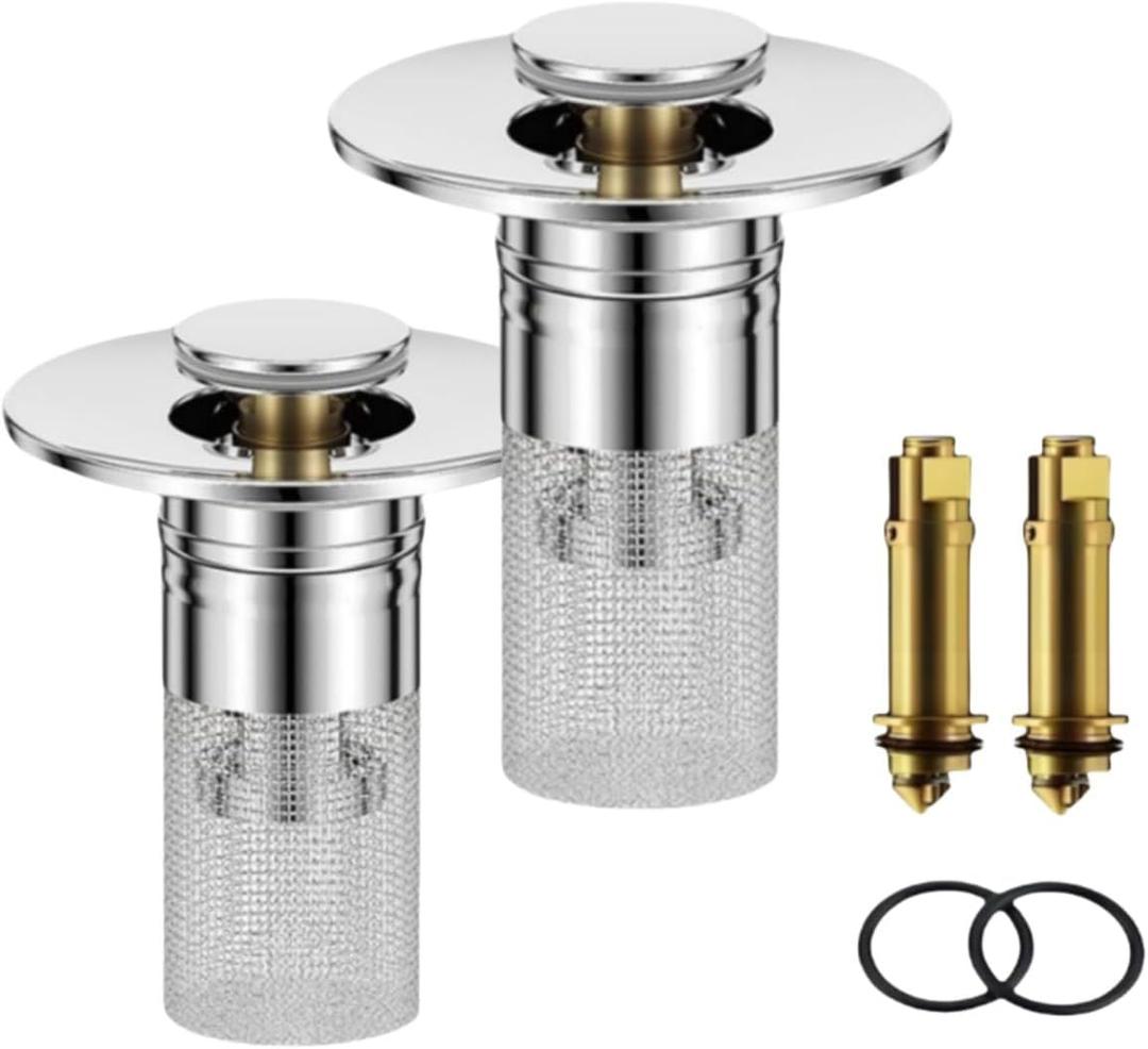 Cumulative Sink Stopper, Cumulative Sink Plug Hair Trap, Pop Up Sink Drain Strainer, Bathroom Sink Plug Hair Catcher, 2 in 1 Universal Bathroom Sink Strainer Stopper for Bathroom Sink (2)