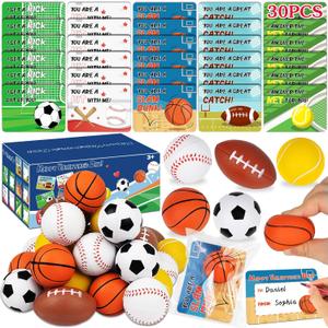 Valentines Day Cards for Kids School - 30 Pack Sport Balls Valentines Day Gifts for Kids Classroom, Valentine Day Cards Exchange for Toddlers Teens Boys School Class Party Favor Toys Carnival Prizes
