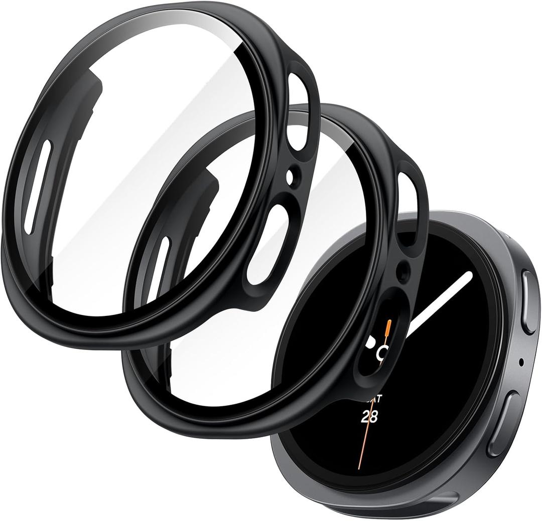 JETech Case with Screen Protector for Samsung Galaxy Watch 8 44mm, Overall Protective Cover, Built-in Tempered Glass Film High Sensitivity, 2 Pack (Black)