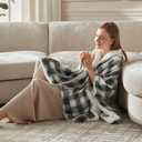 Wearable Heated Blanket - Warm Up Electric Blanket Hoodie with 6 Heat Levels, Snuggies for women, gifts for her, 50"x70", Black White Plaid