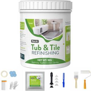 35 oz White Semi-Gloss Tub and Tile Paint for Bathroom, Tub and Tile Paint with Full Tools, Easily Covers 50-60sq.ft, Low Odor Bathtub Refinishing Kit for Kitchen, Sink, Shower, Fiberglass
