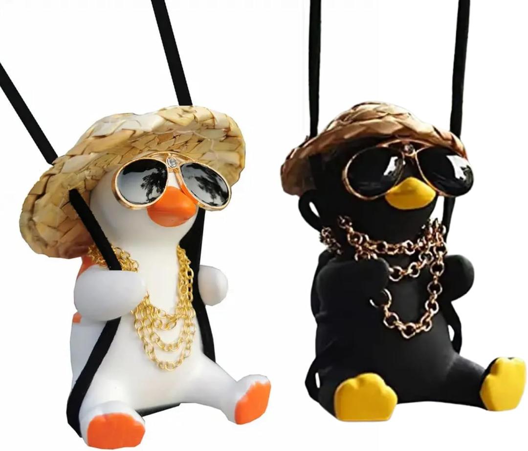 2 PCS Cute Swinging Duck Car Decoration  Action Character Hanging Ornament for Rearview Mirror  Spring Motion Dashboard Toy for Kids & Adults