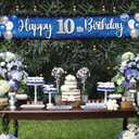 Happy 10th Birthday Decorations,10th Blue & Silver Balloon Large Birthday Hanging Banner Sign,Cheers to Ten Years Old Bday Party Supplies.