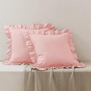 Sofa Pillow Covers 18''x18'', Microfiber Pink Pillows Covers Set of 2, Soft Breathable and Non Shrinking Ruffled Pillow Shams for Sofa Bedroom Car Decoration etc