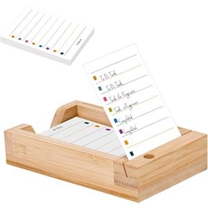 Daily To Do List Planner Cards & Bamboo Stand  50 Task Cards & Wooden Holder  Thick 80GSM Paper, Portable 3x4 Size  Productivity Planner for Office, Home, Students & Professionals