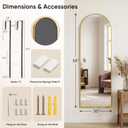58"x20" Over The Door Mirror, Arched Full Length Mirror with Aluminum Frame, Adjustable Hooks, Wall Mounted or Standing for Bedroom Living Room, Gold