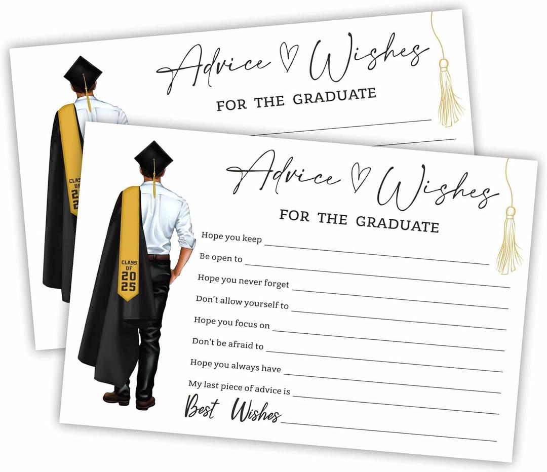 4 x 2025 Graduation Advice Card - Blessings and suggestions for Men graduates, Bachelor's clothing style fill in 30 suggestion cards with envelopes, Graduation Supplies, Party Decorations and Favors - A02