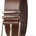 Amazon Essentials womens Leather Refined Buckle Dress Belt (Large, Brown)