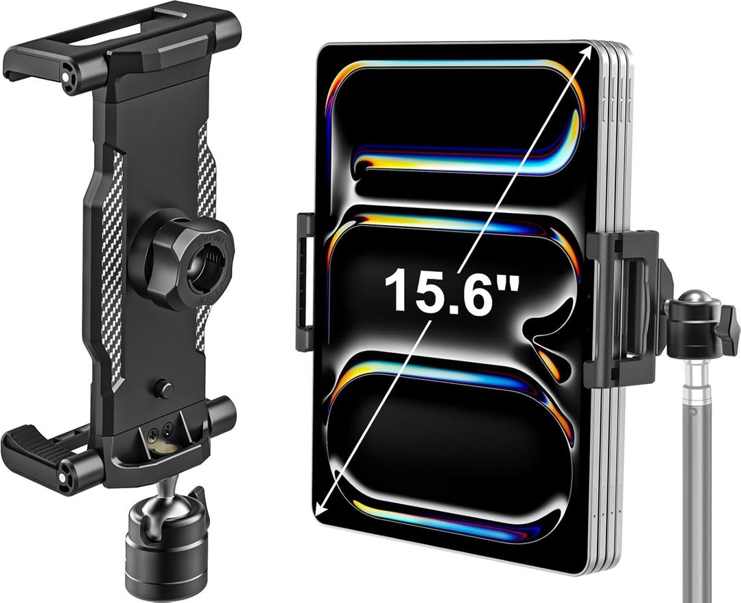 Dosvsi Tripod Mount Adapter for iPad, [Up to 15.6"] Tablet Tripod Mount Holder with 360° Swivel Ball Head & 1/4'' Thread, Compatible with iPad Pro 13 12.9 Air Mini, Galaxy tab, iPhone,6.115.6" Device