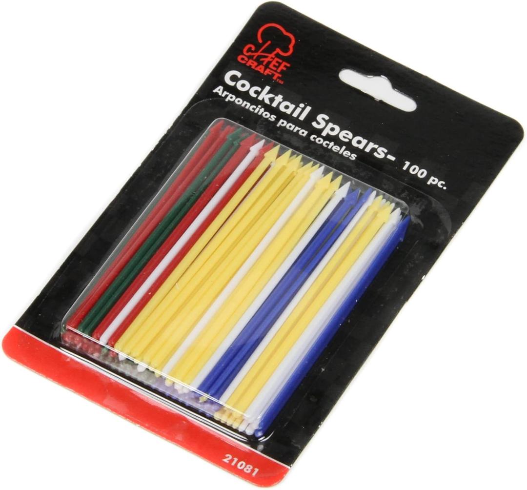 6 x Chef Craft Select Plastic Cocktail Spears, 3.25 inches in Length 100 Piece Set, Assorted