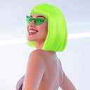 Lime Green Bob Wigs Colorful 3 Pcs Funny Wigs for Women Neon Green Costume Party Wig for St Patrick'S Day Short Neon Green Wig Cosplay Outfit Halloween Party +Sunglasses+Hair Cap