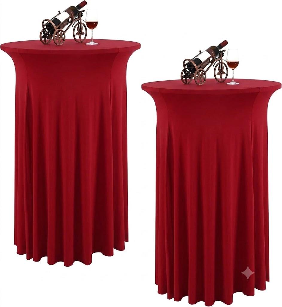 2 Packs Round Cocktail Table Skirt 24"x 43" Spandex Stretch Cocktail Tablecloth with Wavy Drapes, White Spandex Fitted High Top TableCovers for Wedding Bar Party Birthday Banquet Table, Red