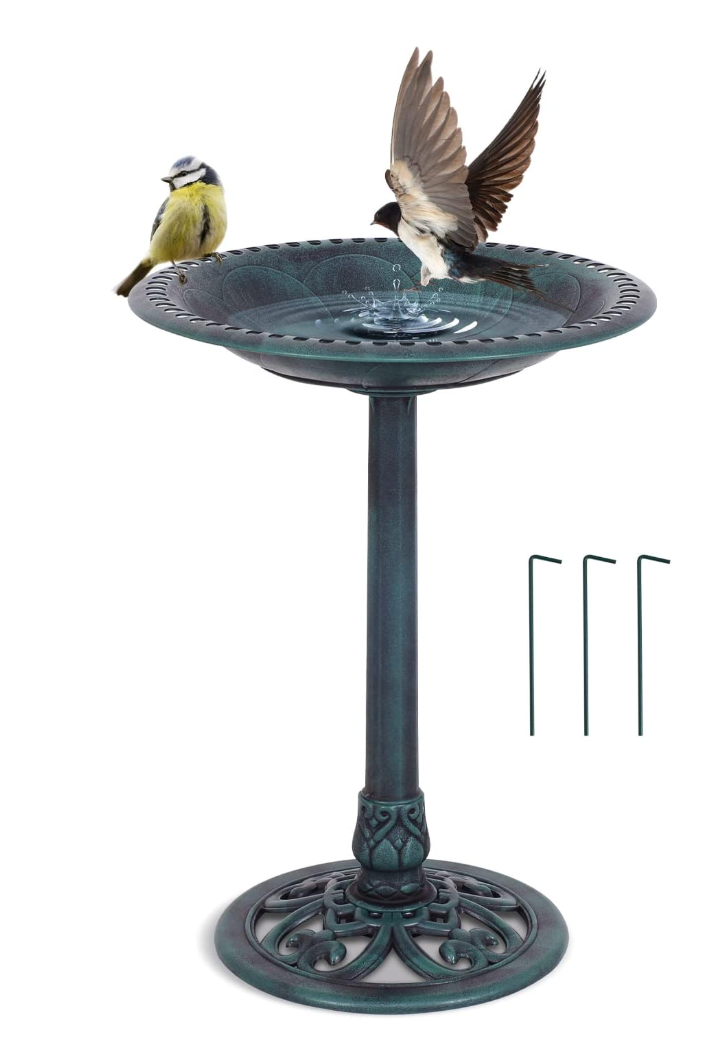 Bird Bath 28 Inch Tall Bird Feeder, Polyresin Lightweight Bird Baths for Outdoors, Sturdy Antique Garden Birdbath with Anchors