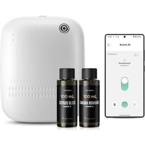Airversa Smart Waterless Essential Oil Diffuser (400 mL Capacity) Starter Kit with 200mL Fragrance Scent Oils, Up to 2000 sq ft App Control Scent Air Machine with 12V1A Power Adapter, ANW Kit White