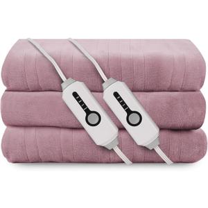 Electric Heated Blanket 84"x90" Queen Size, Soft Coral Fleece, Dual Controllers with 4 Heating Levels and 10 Hours Auto-Off, Machine Washable, Cozy Plush Fabric for Home, Purple