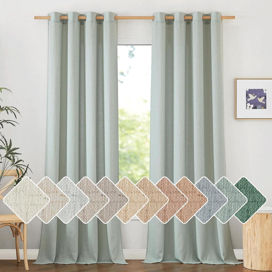 NICETOWN Linen Sage Green Curtains 96 inches Long for Living Room, Grommet Privacy Assured Linen Blend Window Treatments with Light Filtering for Living Room/Bedroom, W55 x L96, 2 Panels