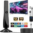 TV Antenna, Amplified HD Digital TV Antenna,for Long Range Reception,All Smart HD Digital Antennas with Amplifier Signal Booster for Local Channels Supports 4K 1080P,with High Performance Coax Cable-T (Black)