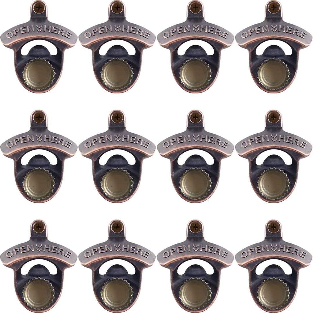 Magnetic Bottle Opener Wall Mount Bulk 12 Packs Antique Copper Screw in Wall Beer Cap Opener with Manget for Wood Caddy Board Backyard
