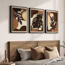 Framed Wood 3D Boho Tropical Botanical Wall Decor Art Bedroom, 16x24 Inch, 16" W x 24" H x 3Pcs