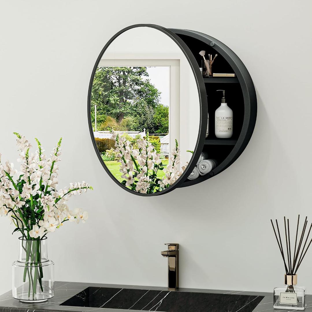 20 x 20 in Round Medicine Cabinet with Mirror, Detachable Shelves