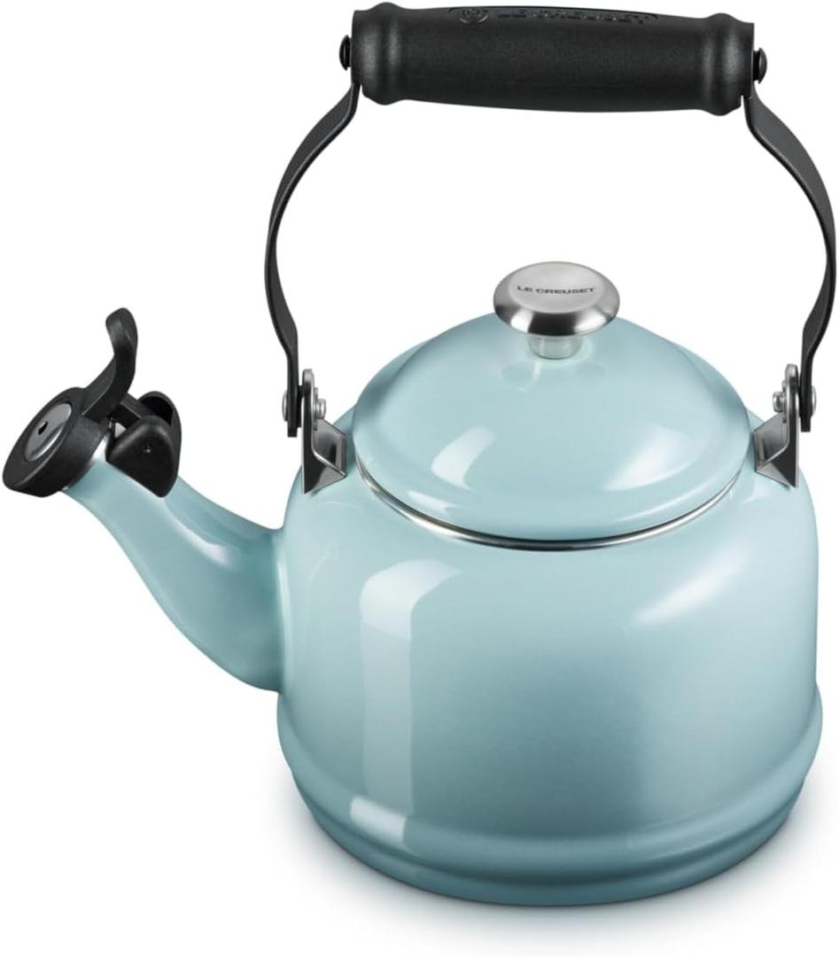 Le Creuset Enamel On Steel Demi Tea Kettle with Metal Finishes, 1.25 qt., Sea Salt (1.3 Quarts)
