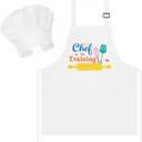 R HORSE Kid Apron and Chef Hat Set 2Pcs Adjustable Children White Kitchen Apron Dress up Role Play Chef Toy Kid Funny Cooking Gift Birthday Gift for Kids Cooking Baking Painting and Training