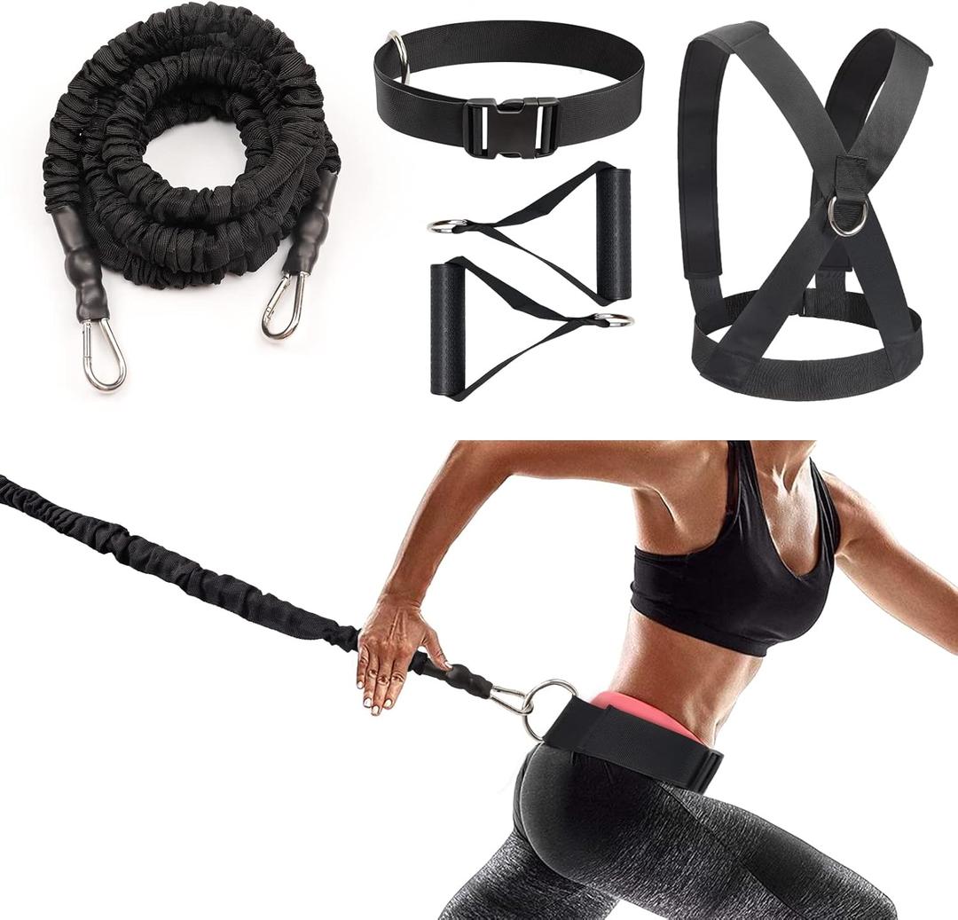 Smash Speed Set of 2 Strength 80 Lb Resistance Running Training Bungees Band (Waist) & Workout Guide- 4 & 8 Ft - 360° Agility, Fitness Fast-Twitch Athletes Gym Equipment, Track, Football, Basketball