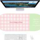 Checkered Pattern Desk Pad Protector, 35.5 x 13'' Aesthetic Mouse Mat for Desktop, Waterproof PU Leathe Non-Slip Desk Writing Pad for Office and Home, Pink and Green
