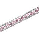 M METERXITY Crystal Rhinestone Close Chain Trim, 3 Rows 3 Yards Dress Embellishments, Sparkly Diamond Strips Applique Embellishment for Craft/Sewing Clothes/Wedding [Silver-Based Light Pink]
