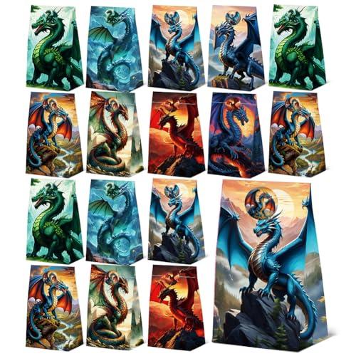 Generic Dragon Party Treat Bags: 24 Pcs with Stickers, Dragon Themed Birthday Party Favor Bags, 8.3 x 4.72 x 2.7 inches
