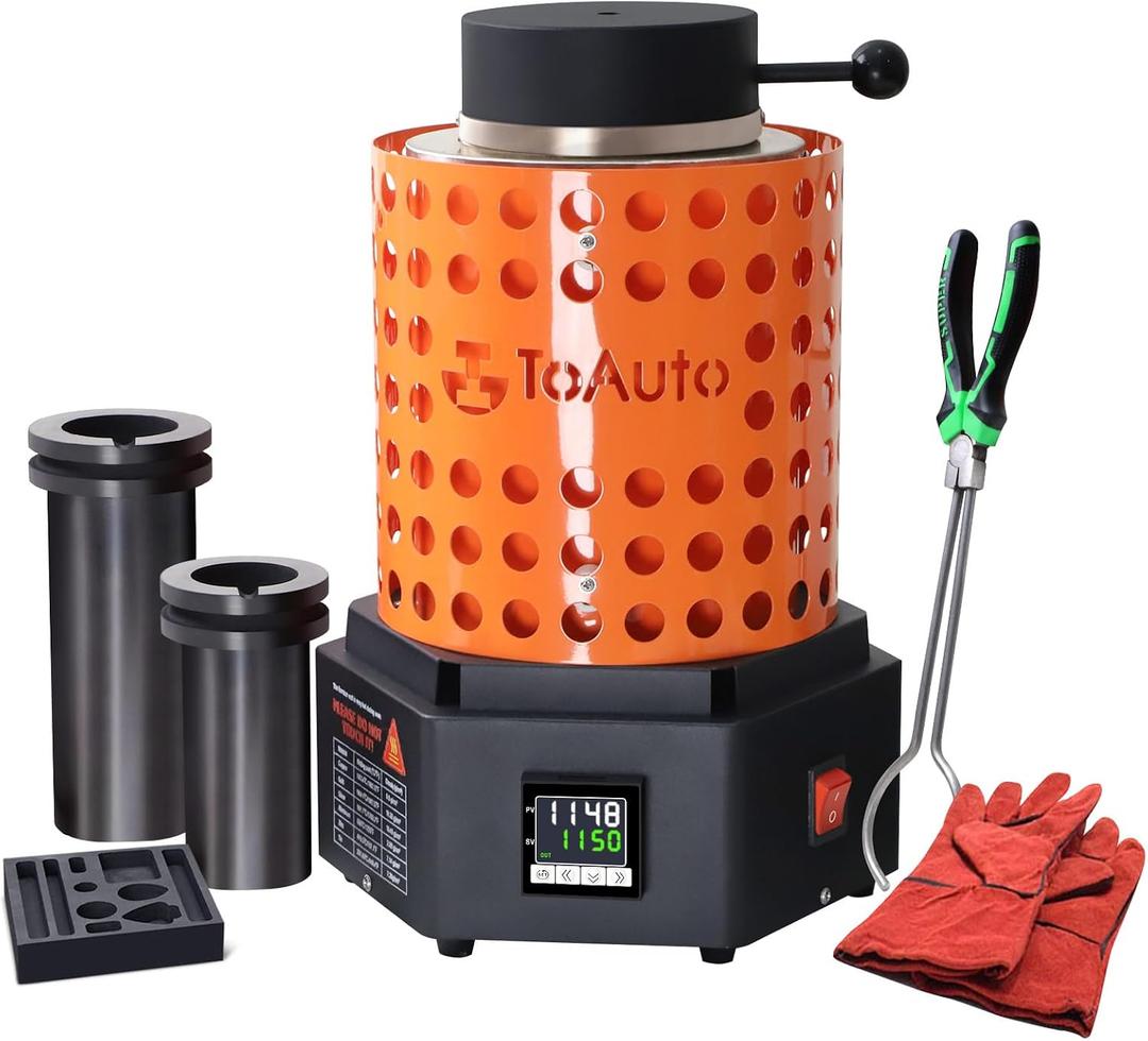 TOAUTO TRF3000 Resistance furnace 1+3KG Gold Melting Furnace 1800W 2102F Digital Smelting Furnace Kiln Kit Tool with Graphite Mold for Jewelry Recycling Melt Scrap Copper, Gold, Silver, Aluminum 110V