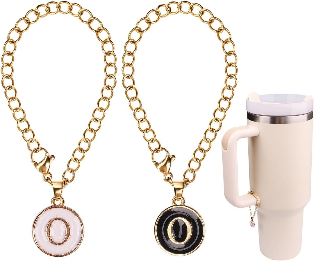 2 x HEYSKAY 2 Pack Water Bottle Letter Charms, As Stanley Cup Handles - Round Initial Name ID Charms for Simple Modern Tumblers