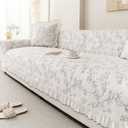 Couch Cover Sofa Covers Washable, Cotton Boho Floral Sofa Slipcovers for 4 Cushion, Non-Slip Furniture Protector for Dog Pet, L Shaped Recliner Sectional Couch Cover White,36"X94"(Only 1 Pcs)