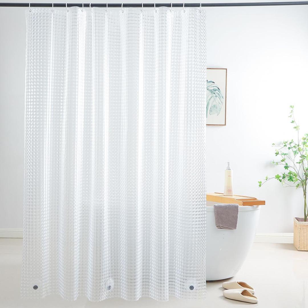 Shower Curtain Liner 74 Inches Long, EVA Heavy Duty Clear Shower Liner with 3 Strong Weights, 3D Square, 72 x 74 Inch