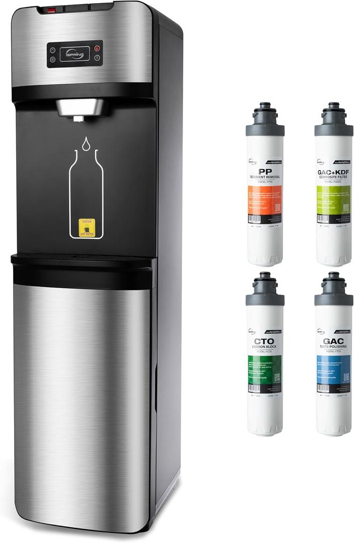 iSpring Bottleless Water Dispenser with Built-in 4-Stage Filtration, Hot/Cold/Room Temp, Self Cleaning, Stainless Steel, Model: DS4S (Silver-Basic)