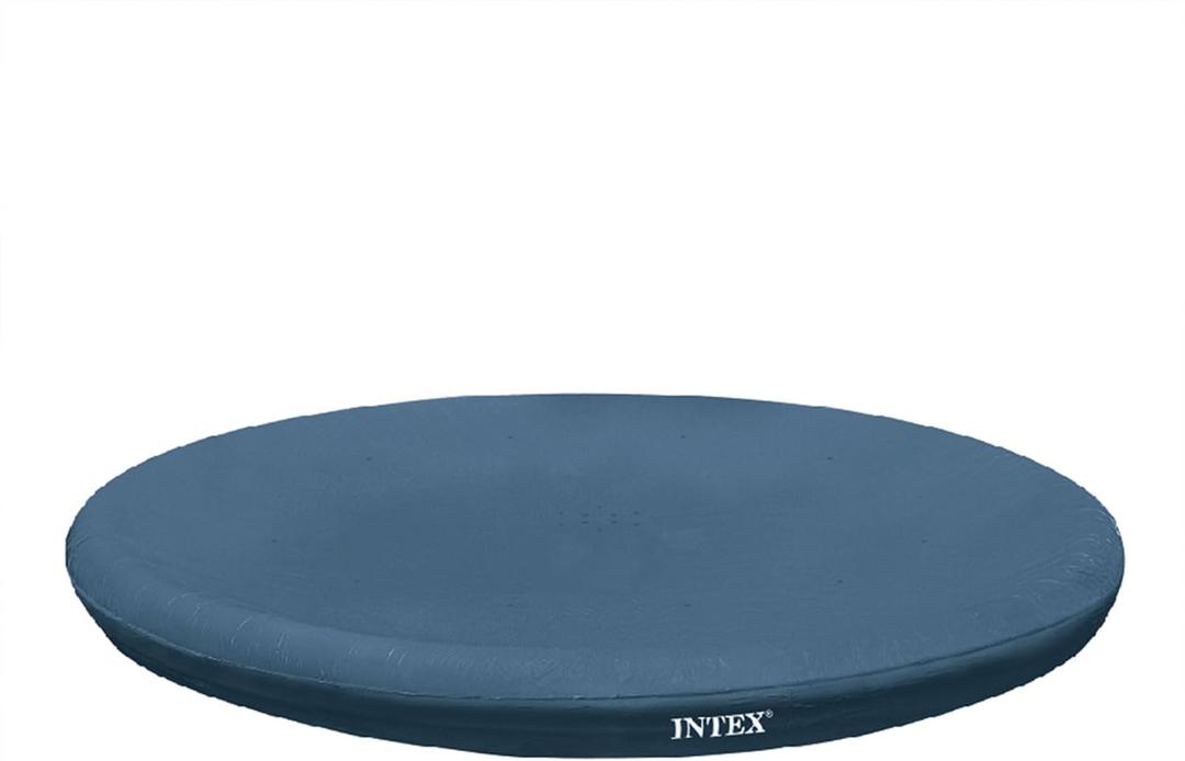 INTEX 28020E Pool Cover: For 8ft Round Easy Set Pools  Includes Rope Tie  Drain Holes  12in Overhang  Snug Fit