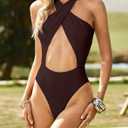 HYPERFIRE Women's Sexy Halter Criss Cross Swimsuit Cut Out One Piece Bathing Suit High Cut Swimwear (M)