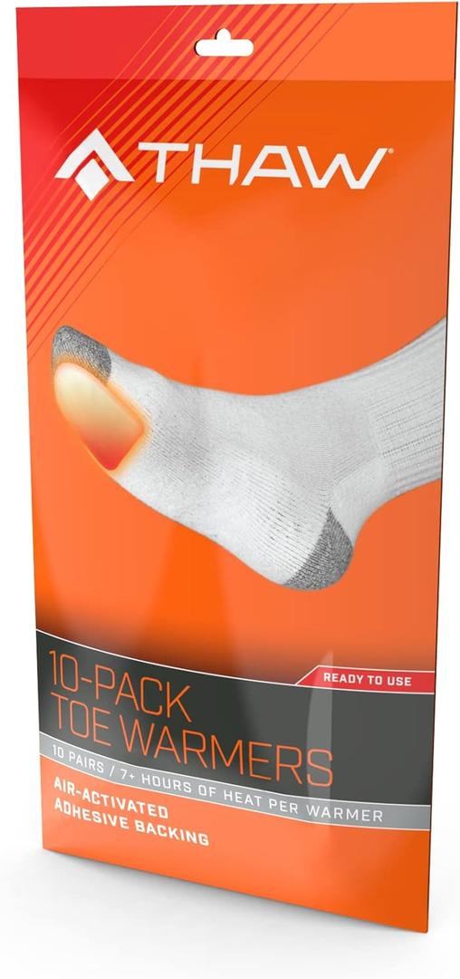THAW Air-Activated Disposable Toe Warmers, Unique Design Reacts with Air Creating a Safe and Long Lasting Toe Warmer, Disposable Pack of 10, Orange