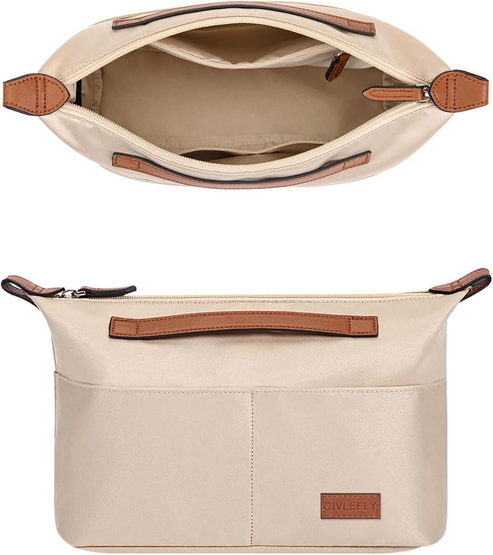 GIVLEFLY Purse Organizer Inserts with Zipper Protecting Privacy Multiple Pockets Tote Bag Organizer Lightweight Handbag Dividers with Handle,Fit for Anjou mini and Filed Tote Small(Beige,Mini)